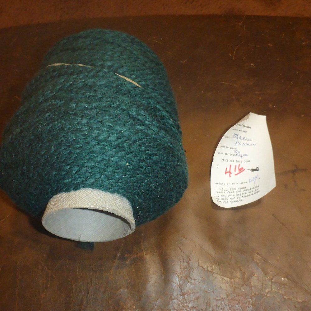 1 Cone of Unique Acrylic Yarn - Color Forest Green - 700+ yds